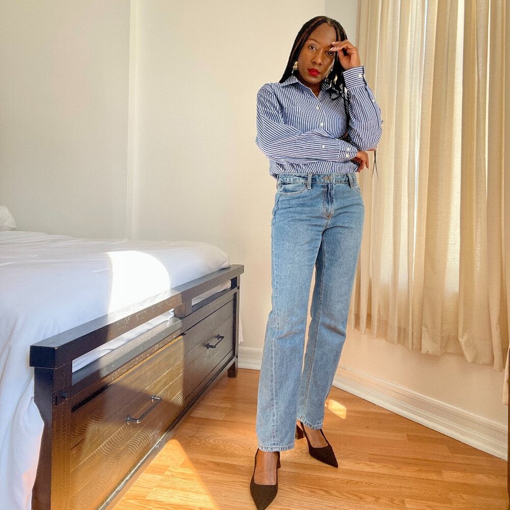 Kenneth Cole Reaction Blue & White Striped Shirt – Medium 15-15.5